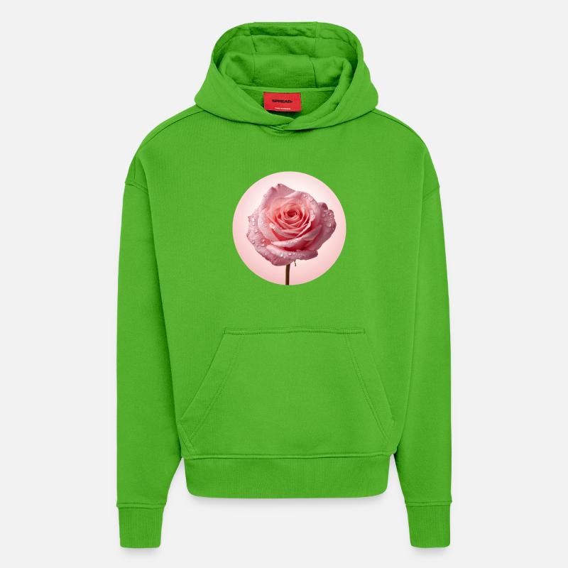 Roses roses délicates avec rosée - Sweat à capuche bio épais oversize fabriqué en UE - Apple Neon