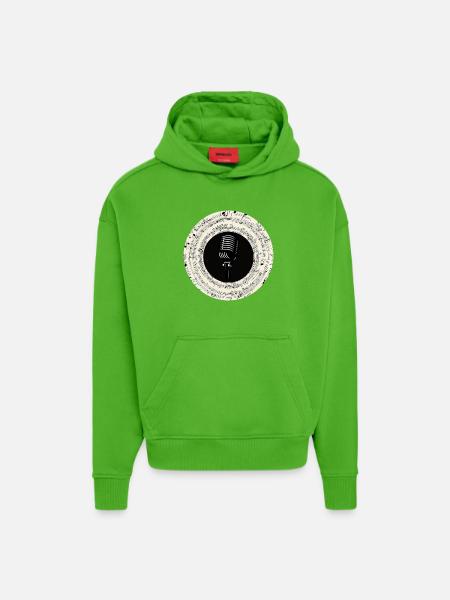 Microphone Musical Notes Art - Sweat à capuche bio épais oversize fabriqué en UE - Apple Neon