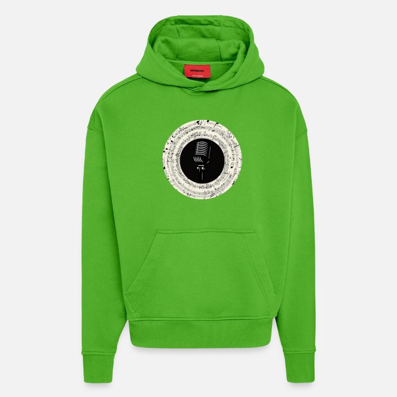 Microphone Musical Notes Art - Sweat à capuche bio épais oversize fabriqué en UE - Apple Neon