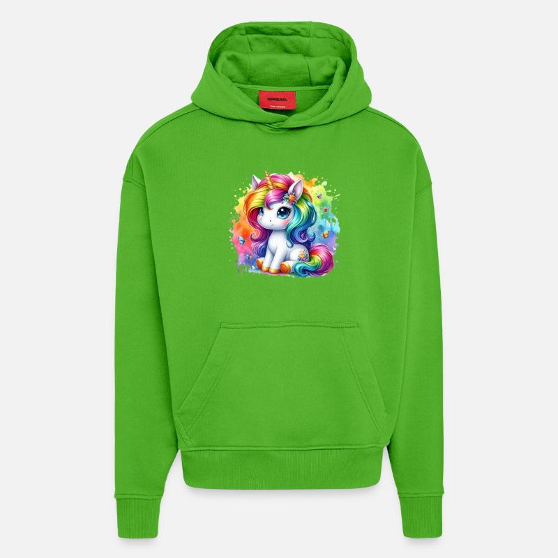 Regenbogen Einhorn Aquarell - Hoodie- made by SPREAD  - Apple Neon