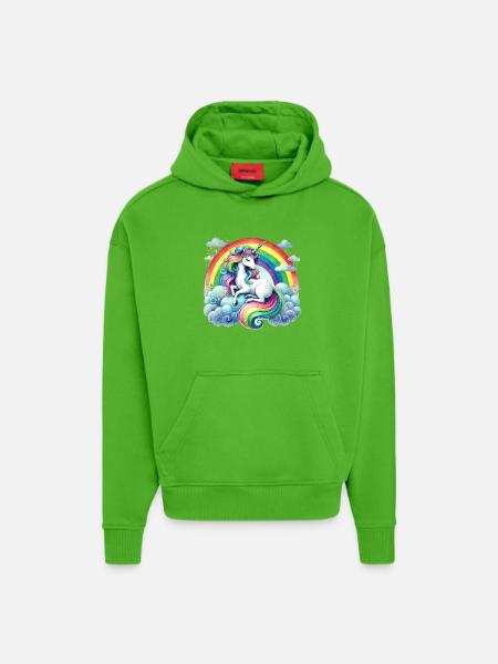 Regenbogen-Einhorn auf Wolken - Hoodie- made by SPREAD - Apple Neon