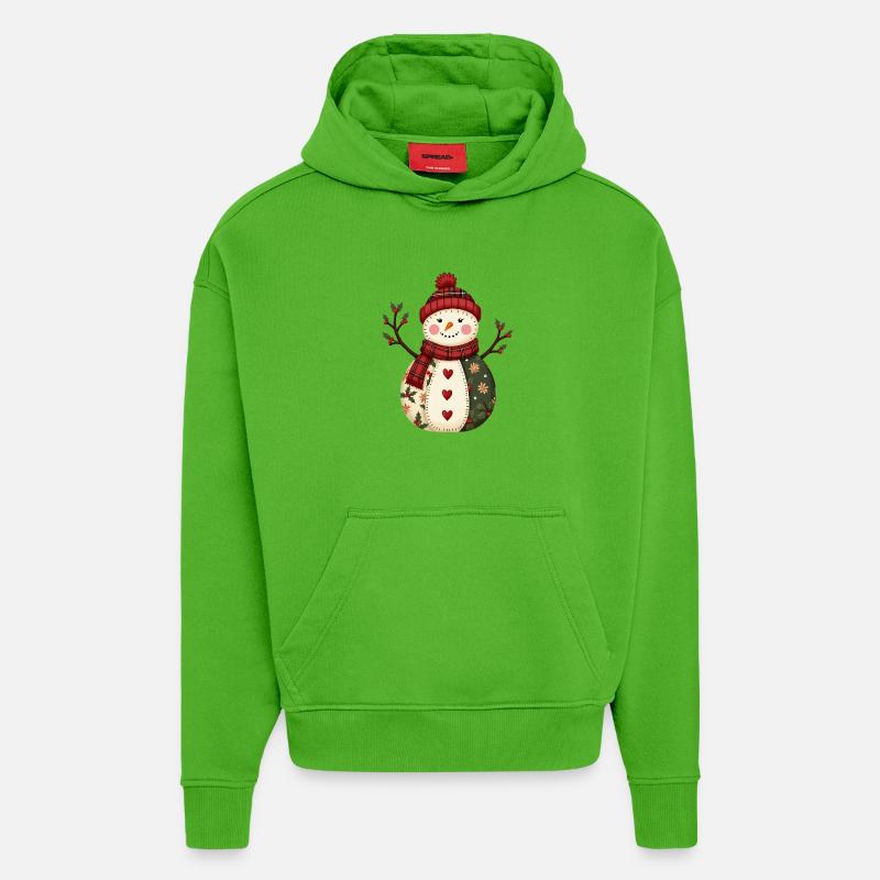 Schneemann Weihnachtszauber Patchwork - Hoodie- made by SPREAD  - Apple Neon