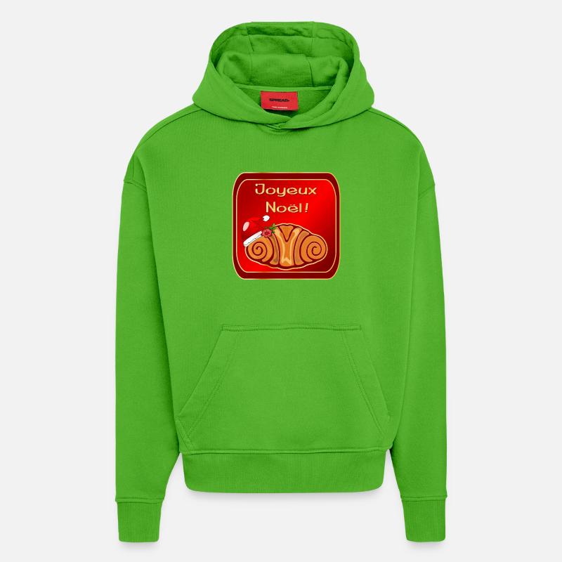 Joyeux Noël Croissants - Sweat à capuche bio épais oversize fabriqué en UE - Apple Neon