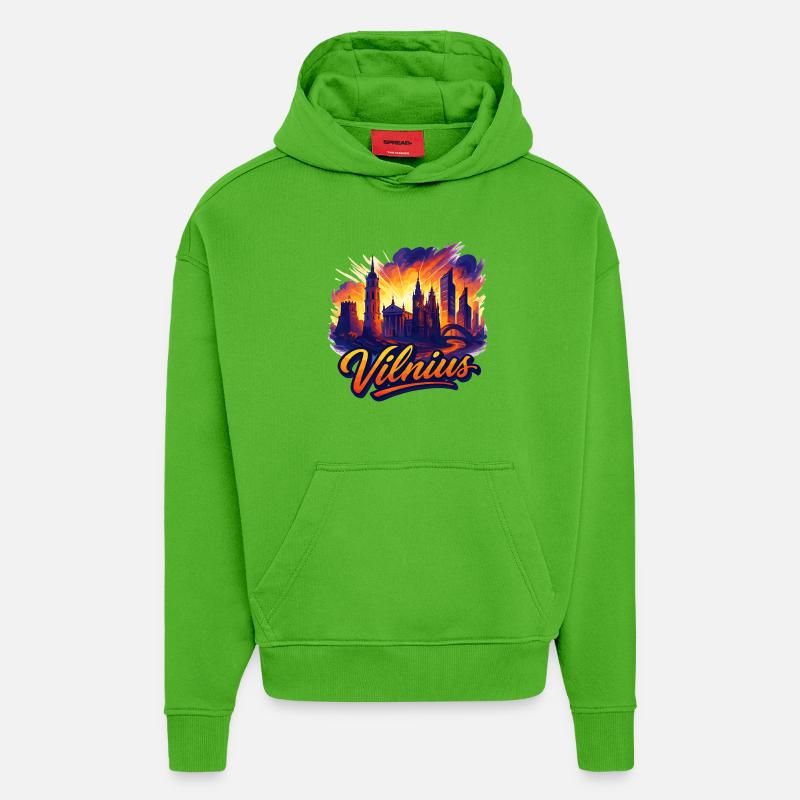 Vilnius Capitale Lituanie Baltique Cadeau - Sweat à capuche bio épais oversize fabriqué en UE - Apple Neon
