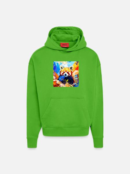 Red Panda Blue Flower - Hoodie- made by SPREAD - Apple Neon