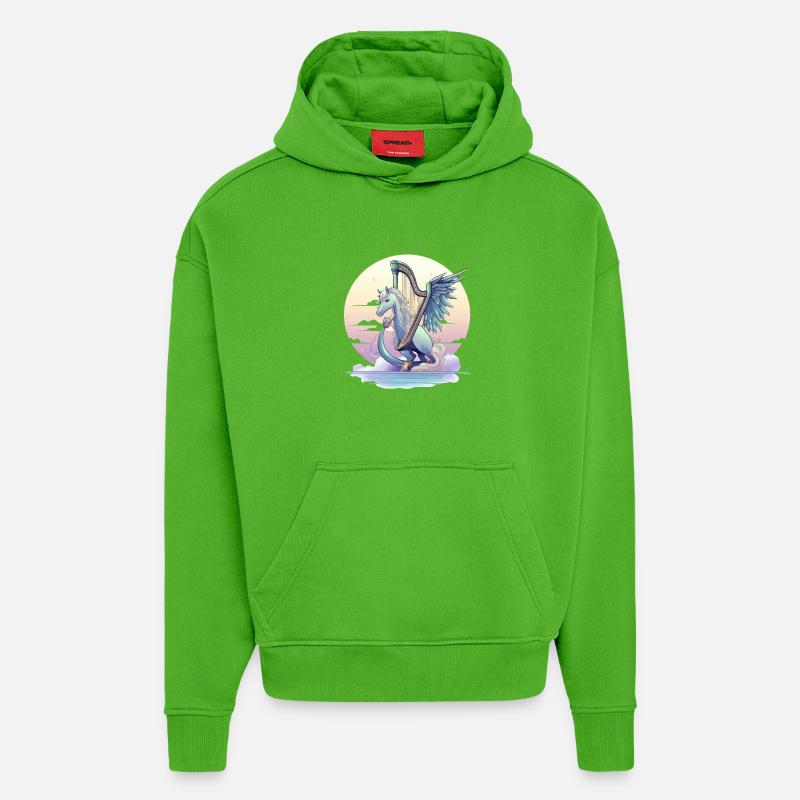 Pégase avec harpe le soir - Sweat à capuche bio épais oversize fabriqué en UE - Apple Neon