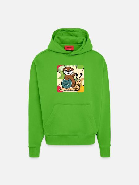 Otter on Snail – Pop Art - Hoodie- made by SPREAD - Apple Neon