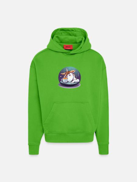 Müdes Einhorn Kaffeezauber - Hoodie- made by SPREAD - Apple Neon
