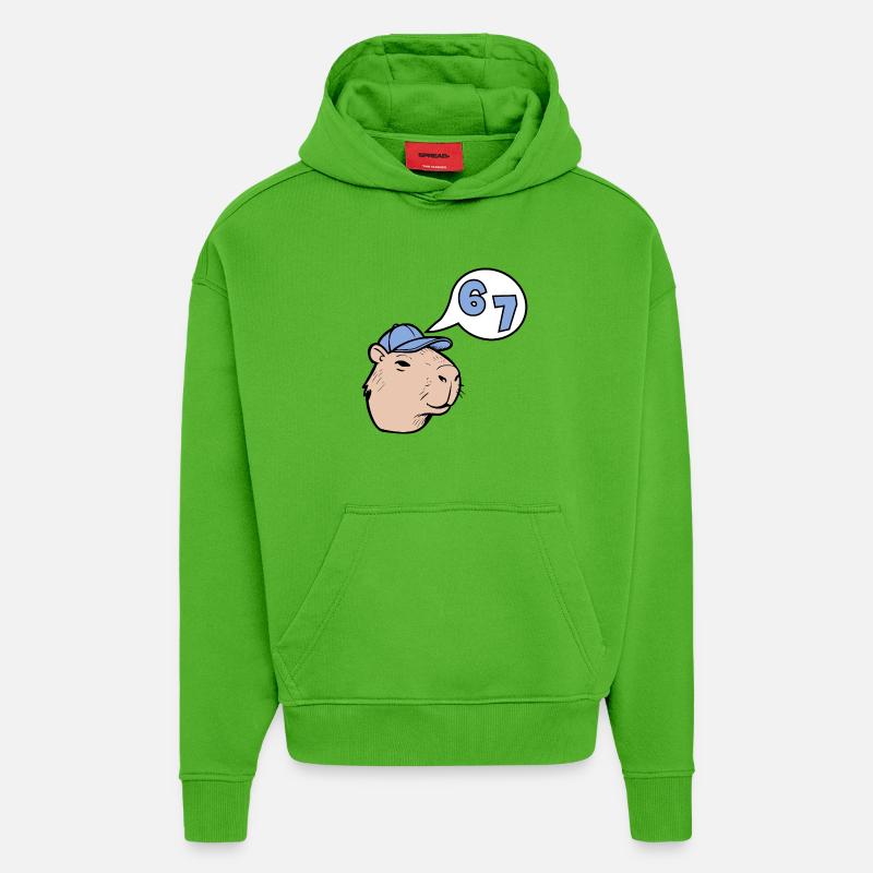 Capybara Six Sept - Réponse 67 - Sweat à capuche bio épais oversize fabriqué en UE - Apple Neon