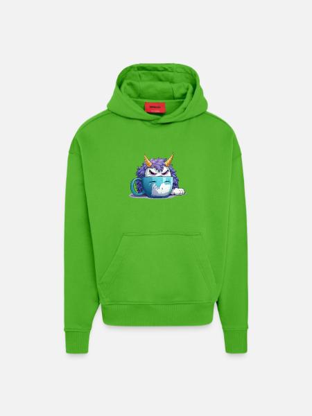 Grumpy monster in a coffee mug - Hoodie- made by SPREAD - Apple Neon