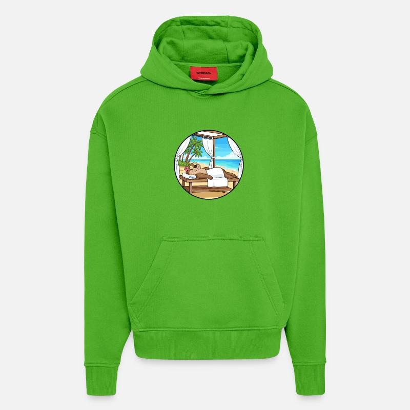 Spa de plage Loutre Art relaxant - Sweat à capuche bio épais oversize fabriqué en UE - Apple Neon