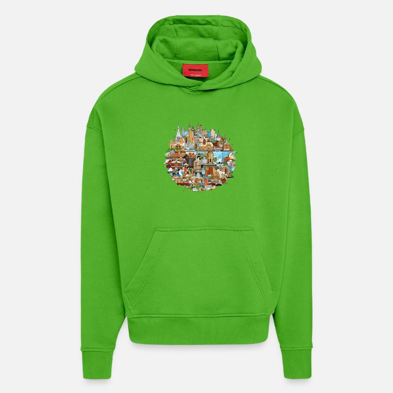 Kaléidoscope du panorama urbain - Sweat à capuche bio épais oversize fabriqué en UE - Apple Neon