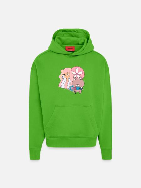 Kawaii Bear & Inclusive Tea Time - Hoodie- made by SPREAD - Apple Neon