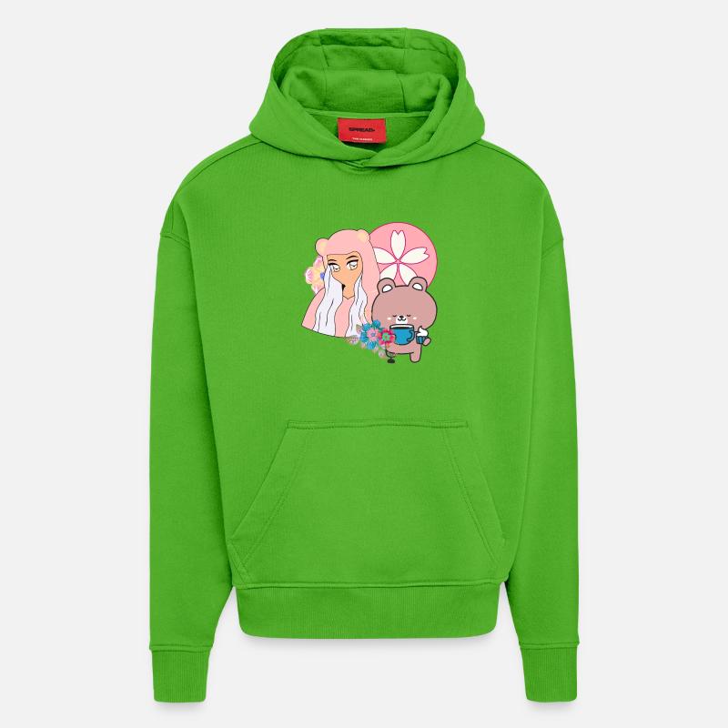 Kawaii Bear & Inclusive Tea Time - Hoodie- made by SPREAD  - Apple Neon