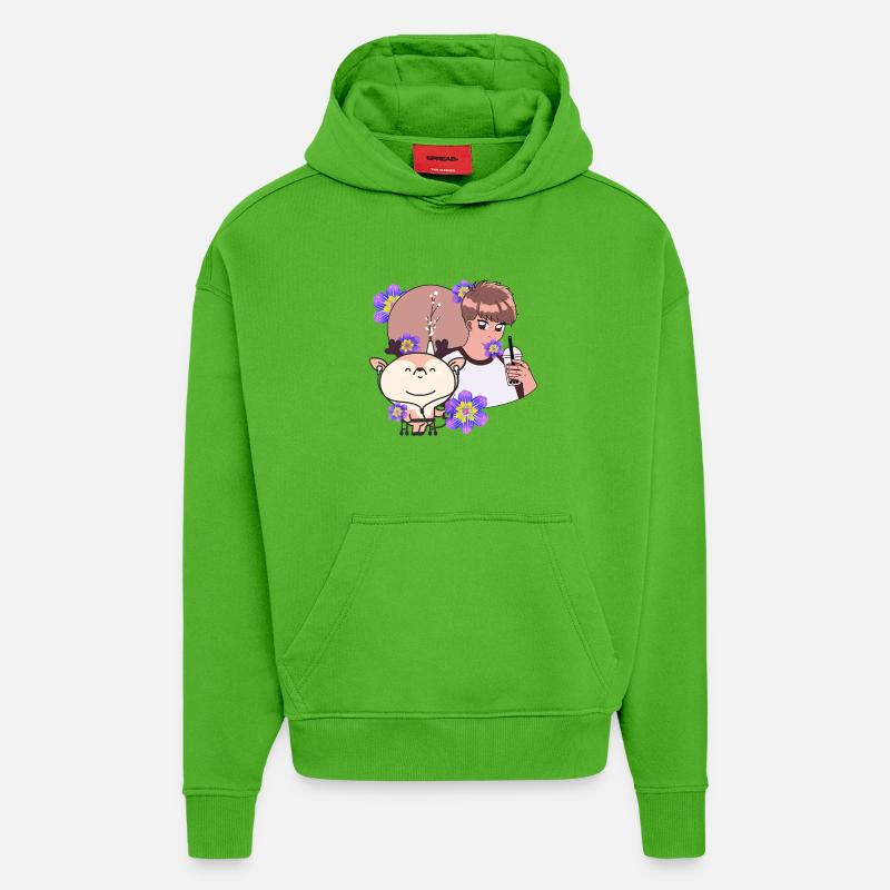 Bubble Tea Time & Reh mit Walker - Hoodie- made by SPREAD  - Apple Neon