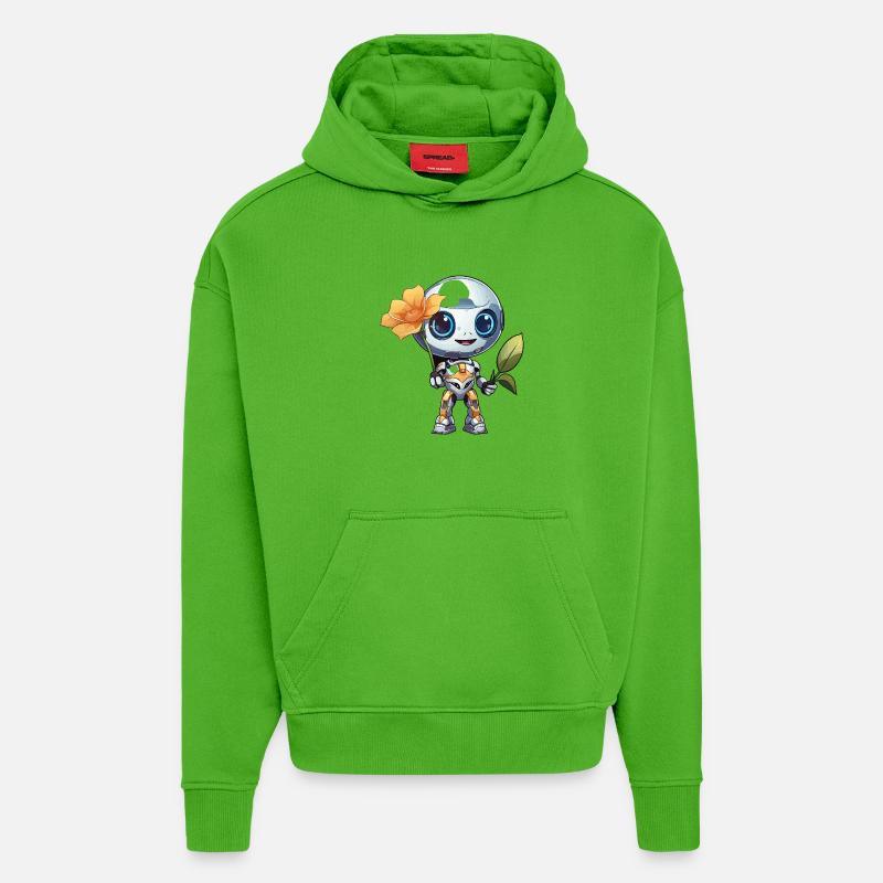 Robot câlin avec une fleur - Sweat à capuche bio épais oversize fabriqué en UE - Apple Neon