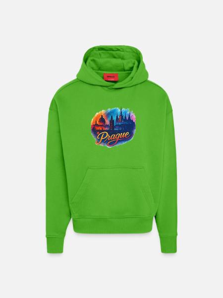 Prague Skyline: Modern & Epic Fantasy Design - Hoodie- made by SPREAD  - Apple Neon
