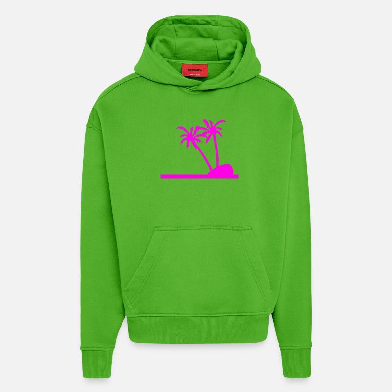 Palmiers - Sweat à capuche bio épais oversize fabriqué en UE - Apple Neon