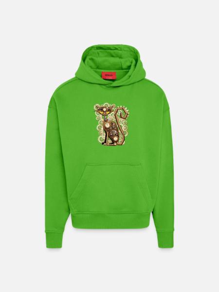 Steampunk Cat Mechanical Retro Fantasy - Hoodie- made by SPREAD - Apple Neon