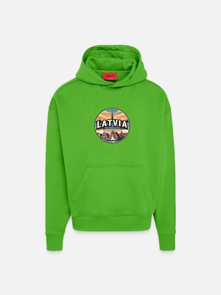 Retro Latvia Riga Schwarzkopf-Abzeichen - Hoodie- made by SPREAD  - Apple Neon