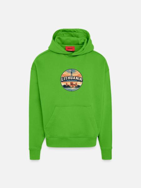 Retro Lithuania Trakai Castle Badge - Hoodie- made by SPREAD  - Apple Neon