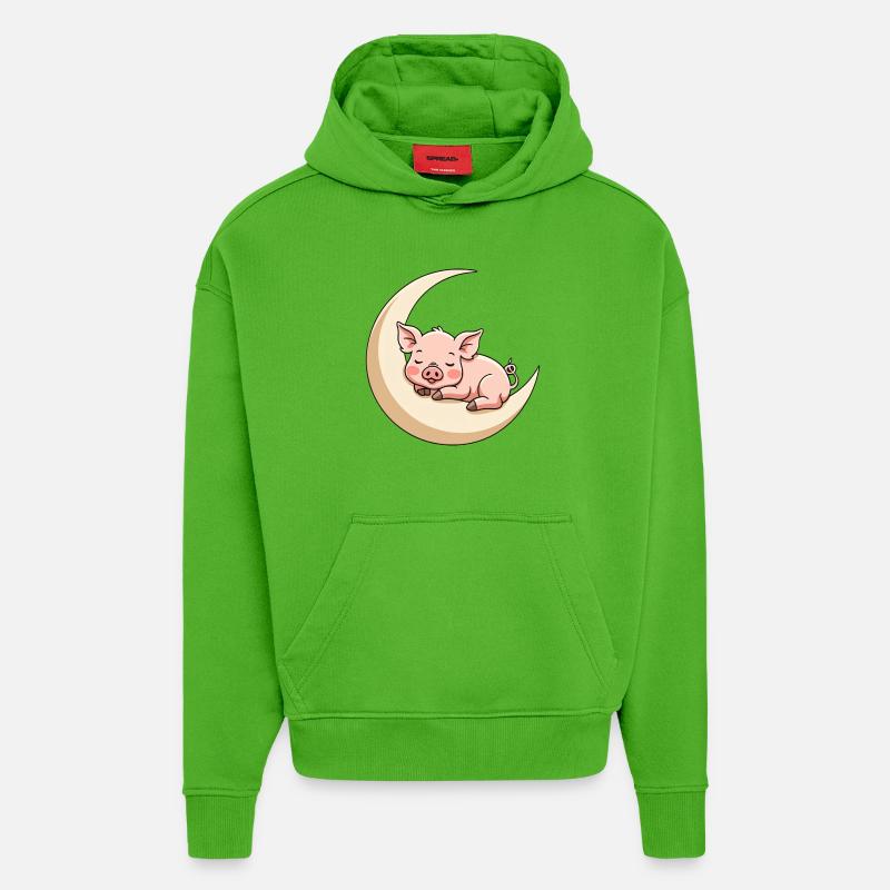 Cochon du sommeil lunaire - Sweat à capuche bio épais oversize fabriqué en UE - Apple Neon