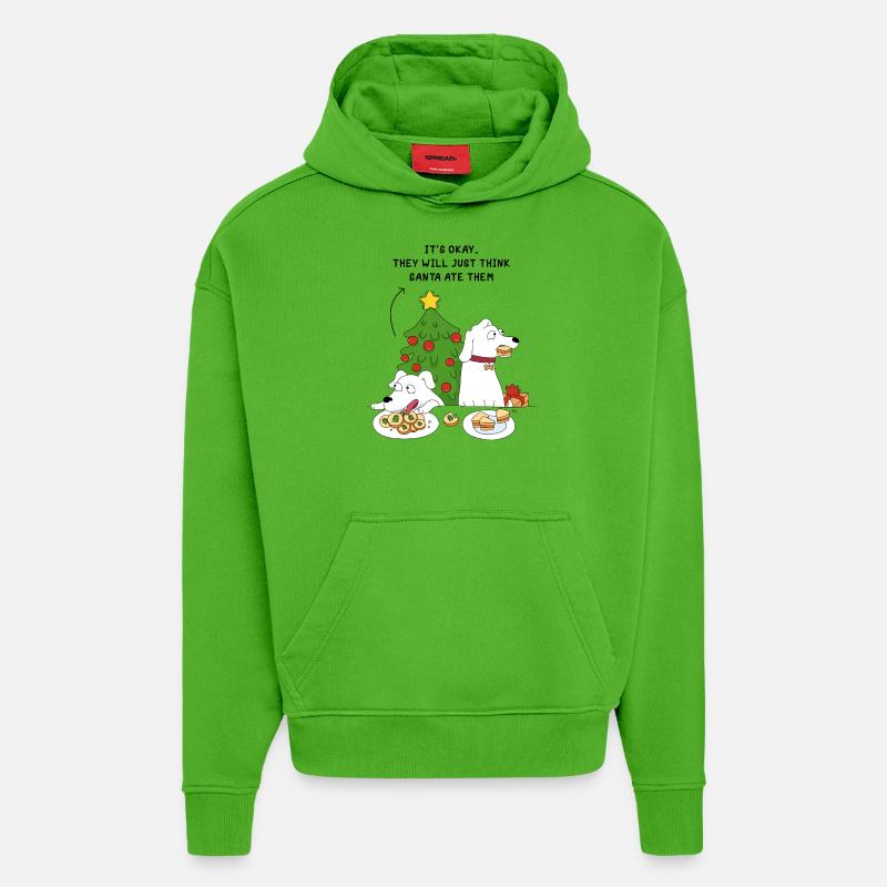 Chiens et biscuits de Noël - Sweat à capuche bio épais oversize fabriqué en UE - Apple Neon
