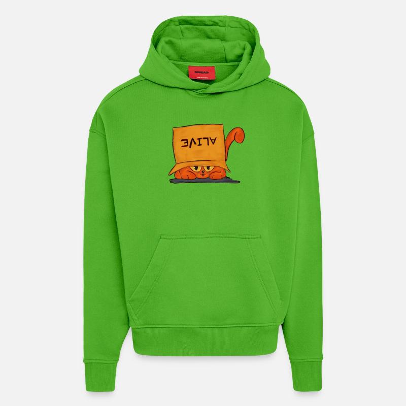 Le chat de Schrödinger - Sweat à capuche bio épais oversize fabriqué en UE - Apple Neon
