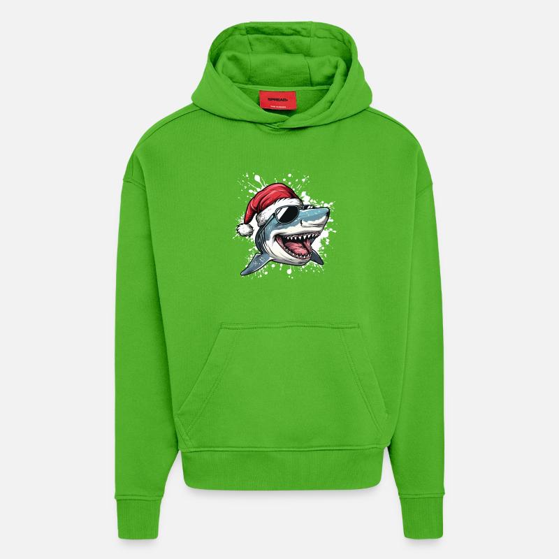 Requin Noël Drôle Noël - Sweat à capuche bio épais oversize fabriqué en UE - Apple Neon
