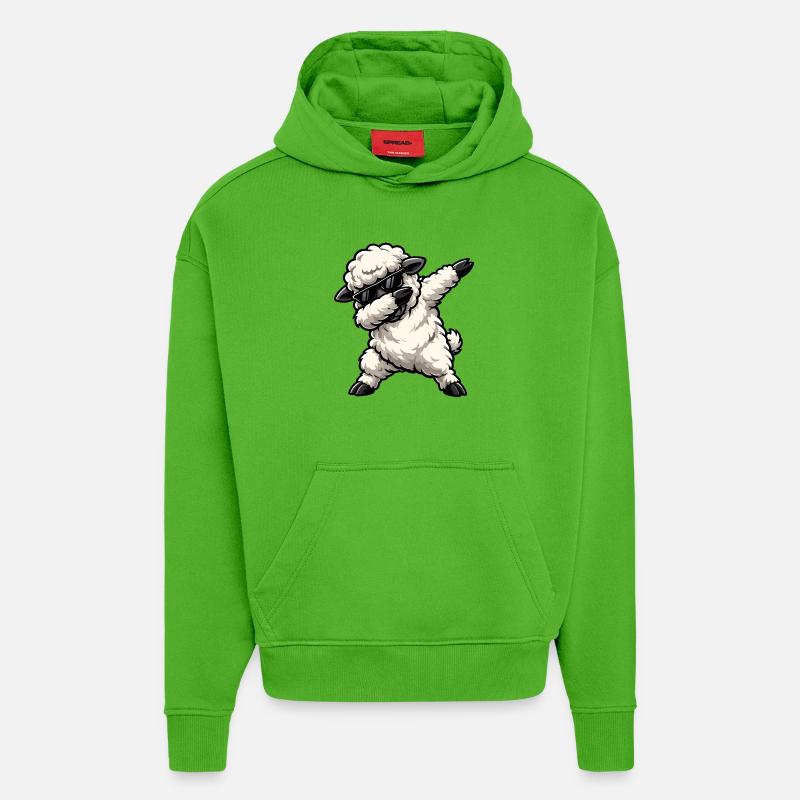 Tamponnage des moutons - Sweat à capuche bio épais oversize fabriqué en UE - Apple Neon