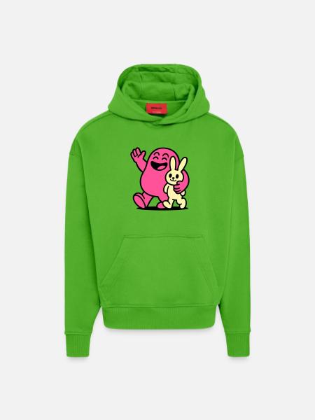 Heureux amis ! - Sweat à capuche bio épais oversize fabriqué en UE - Apple Neon