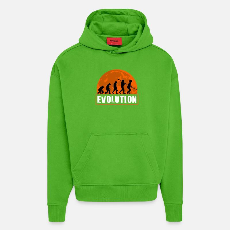 Field Hockey Evolution Silhouette Sunset - Hoodie- made by SPREAD - Apple Neon