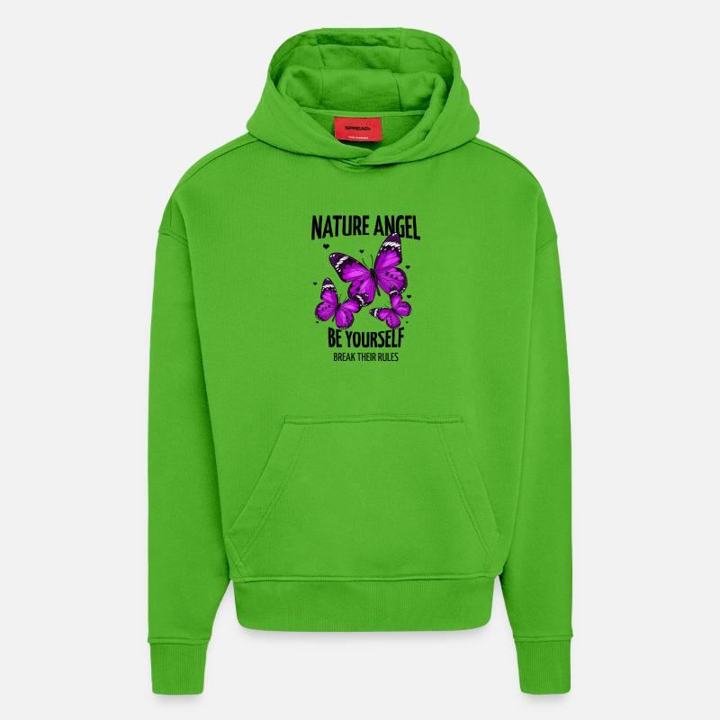 Papillon - Papillon violet avec lettrage - Sweat à capuche bio épais oversize fabriqué en UE - Apple Neon