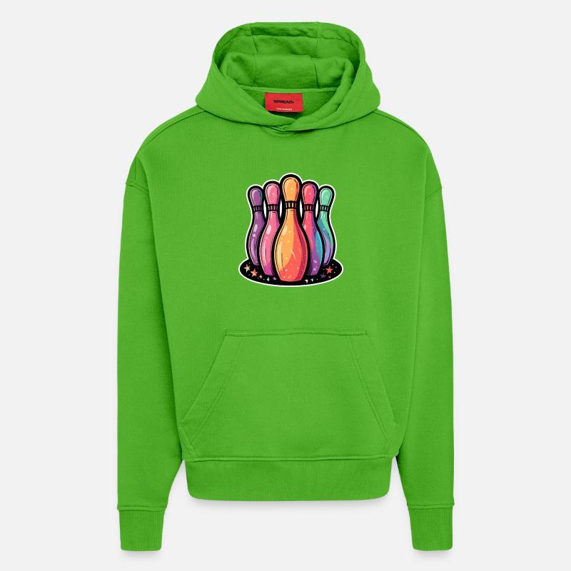 Quilles de bowling drôles - Sweat à capuche bio épais oversize fabriqué en UE - Apple Neon