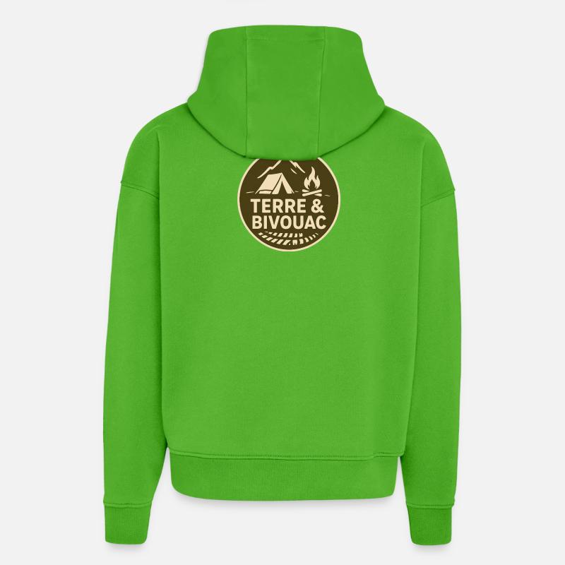 Logo terre&Bivouac original - Sweat à capuche bio épais oversize fabriqué en UE - Apple Neon
