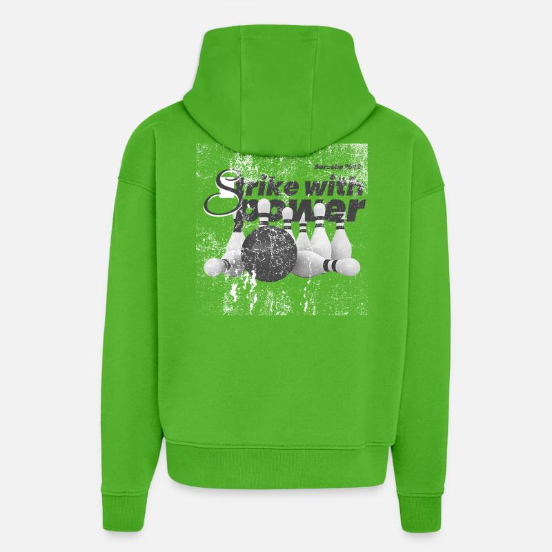 Power Strike, Bowling Grunge - Sweat à capuche bio épais oversize fabriqué en UE - Apple Neon