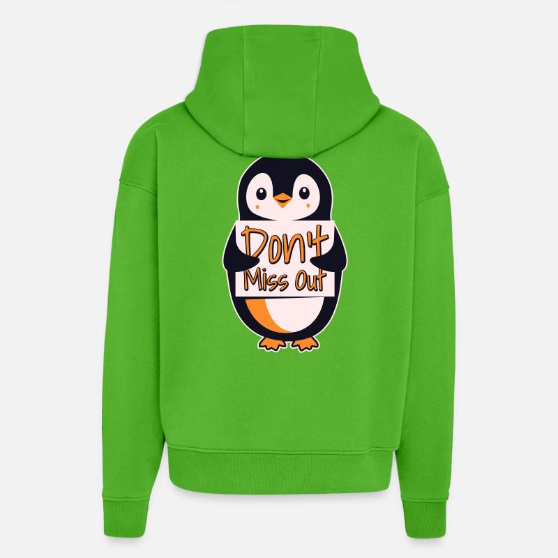 Panneau Pingouin Ne Manquez Pas - Sweat à capuche bio épais oversize fabriqué en UE - Apple Neon
