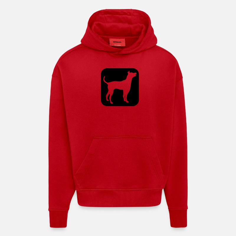 Dog Silhouette Symbol Button Logo Square Cool - Hoodie- made by SPREAD - red