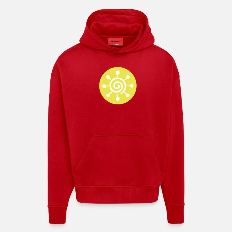 Icône du soleil - Sweat à capuche bio épais oversize fabriqué en UE - rouge