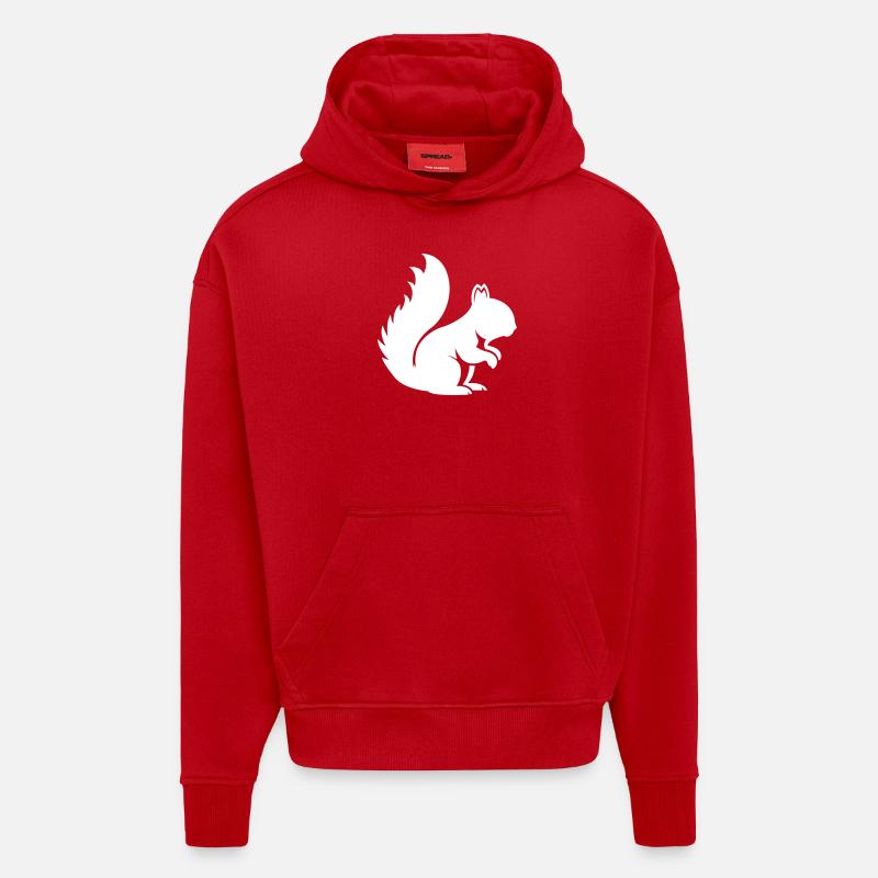 écureuil - Sweat à capuche bio épais oversize fabriqué en UE - rouge