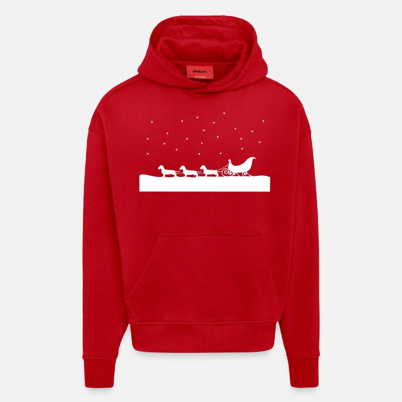 Teckel de Noël - Sweat à capuche bio épais oversize fabriqué en UE - rouge