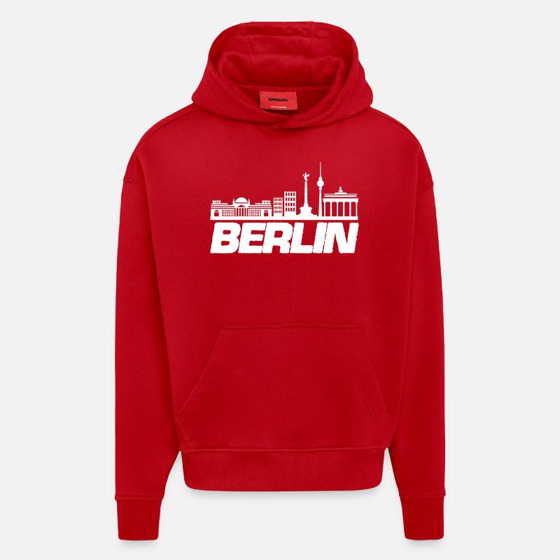 Horizon de Berlin 1 - Sweat à capuche bio épais oversize fabriqué en UE - rouge