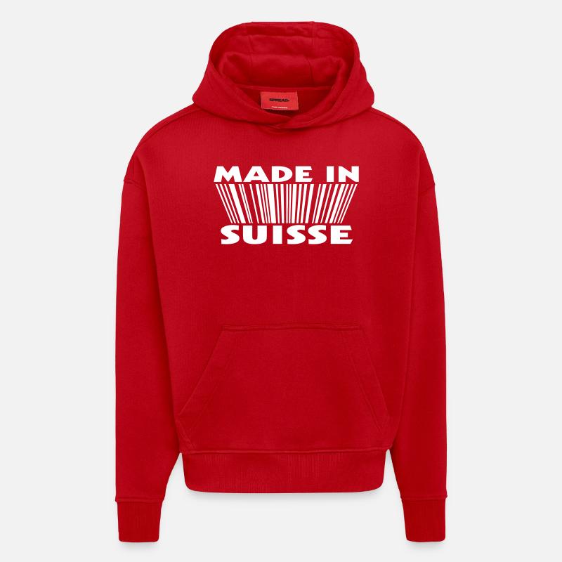 Made in suisse 3D code - Sweat à capuche bio épais oversize fabriqué en UE - rouge