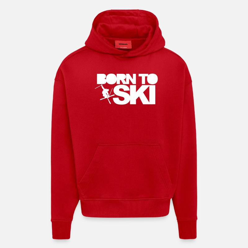 Born To Ski - Sweat à capuche bio épais oversize fabriqué en UE - rouge