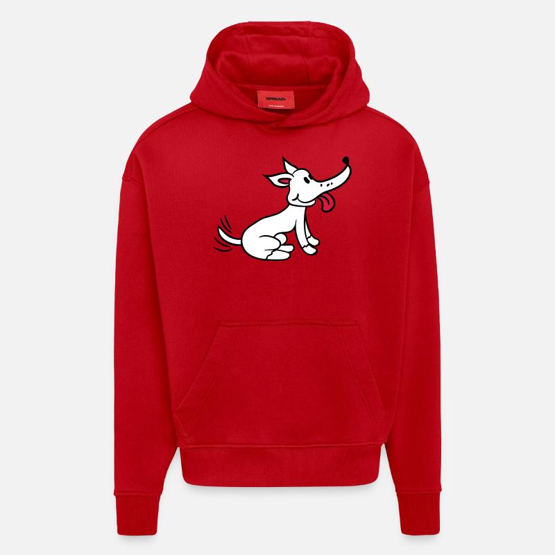 Chien remuant excité mignon heureux - Sweat à capuche bio épais oversize fabriqué en UE - rouge