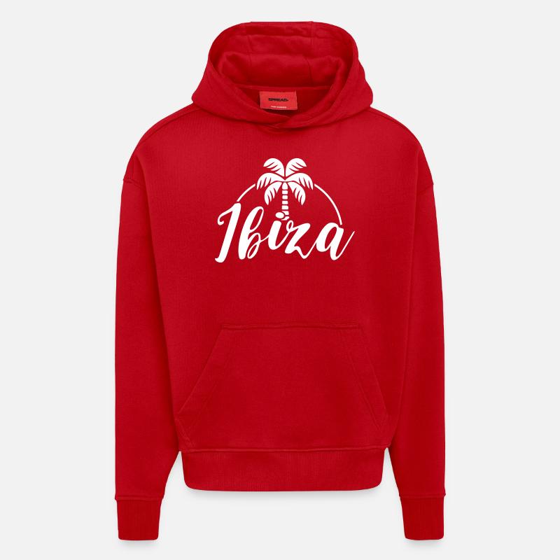 Ibiza Palm - Sweat à capuche bio épais oversize fabriqué en UE - rouge