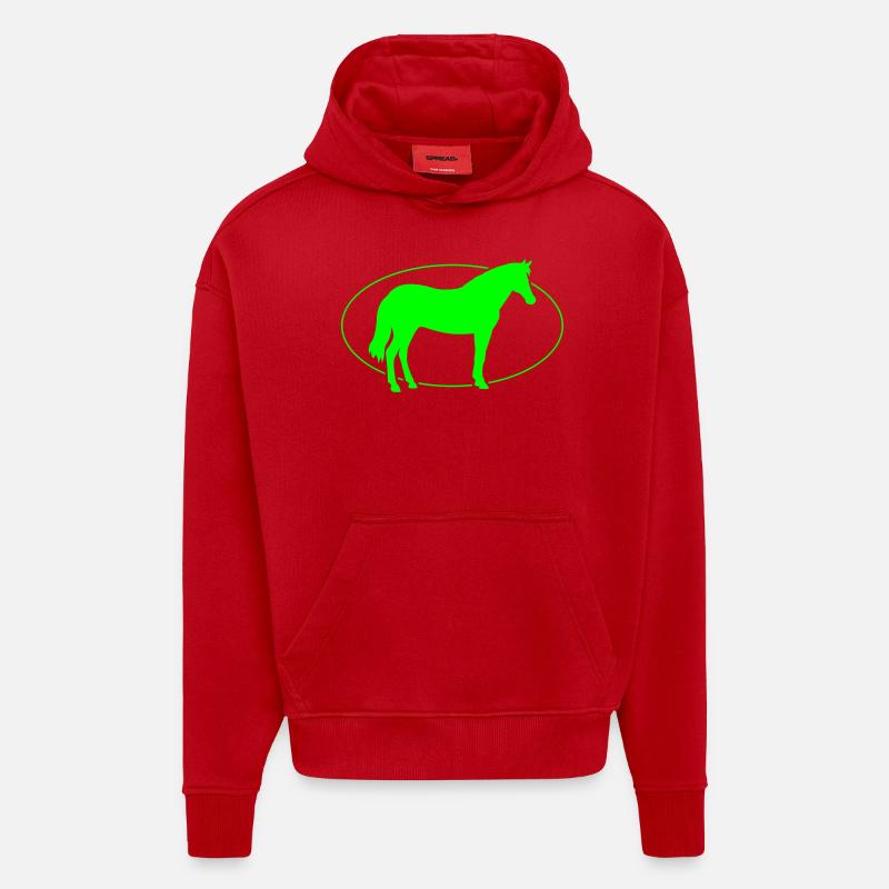 Pferd Cheval - Sweat à capuche bio épais oversize fabriqué en UE - rouge