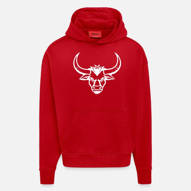 Tête d’animal taureau 1 - Sweat à capuche bio épais oversize fabriqué en UE - rouge