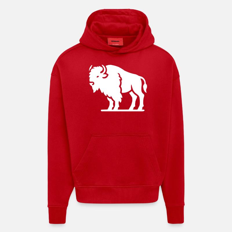 Bison Animal - Sweat à capuche bio épais oversize fabriqué en UE - rouge
