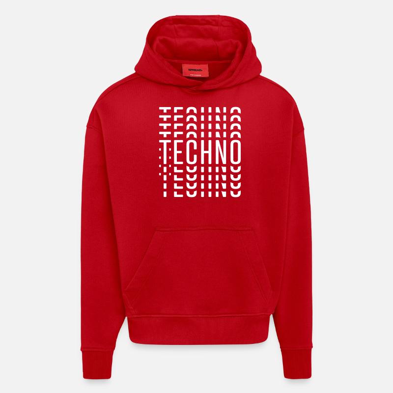 TECHNO - Sweat à capuche bio épais oversize fabriqué en UE - rouge
